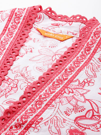 Dhiyona IE Floral Printed Pure Cotton Kurta with Trousers & With Dupatta
