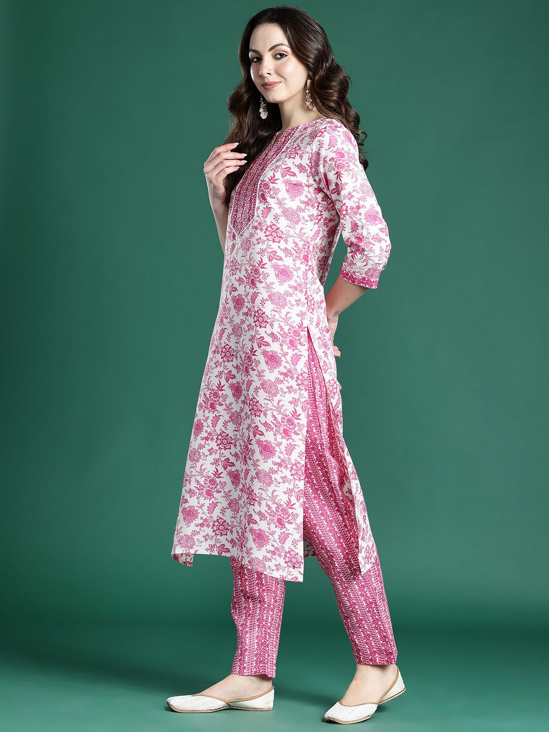 Dhiyona IE Floral Printed Kurta with Trousers & Dupatta
