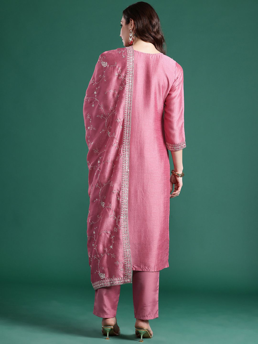 Ethnic Motifs Embroidered Sequinned Kurta With Trousers & Dupatta