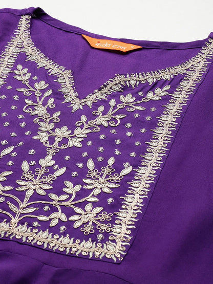 Embroidered Sequinned Kurta With Trousers & Dupatta