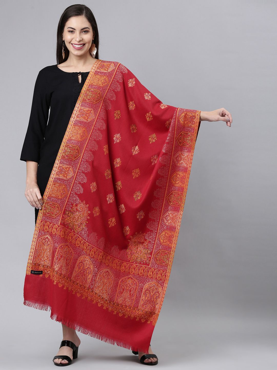 Dhiyona PA Women Maroon Woven-Design Shawl