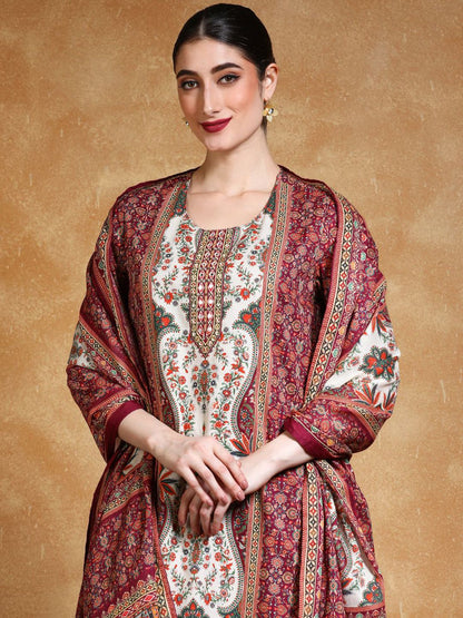 Dhiyona VA Women's Ethnic Motifs Printed Cotton Kurta with Trouser & Dupatta