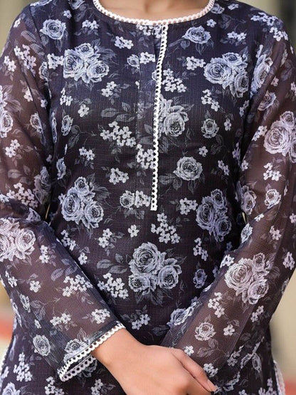 Dhiyona VA Women'sFloral Printed Pure Cotton Straight Kurta with Trousers