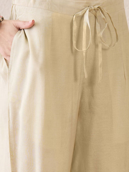 Dhiyona IE Floral Printed Notch Neck Beads & Stones Straight Kurta With Trousers & Dupatta