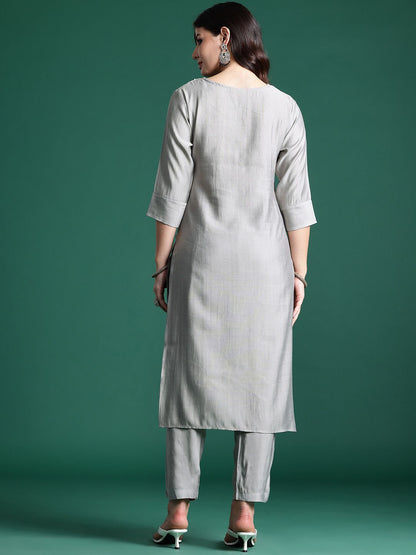 Dhiyona IE Ethnic Motifs Embroidered Thread Work Kurta with Trousers