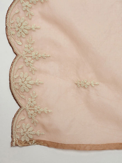 Dhiyona IE Floral Embroidered Thread Work Straight Kurta With Trousers & Dupatta