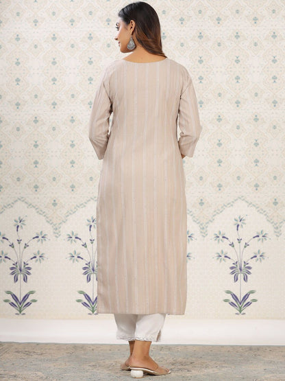 Dhiyona OD  Striped Round Neck Straight Cotton Kurta