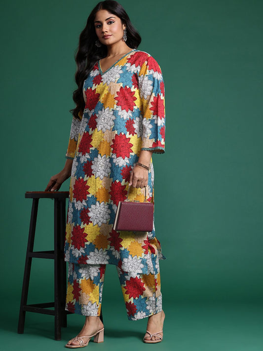 Dhiyona IE Floral Printed Kurta with Trousers & Dupatta