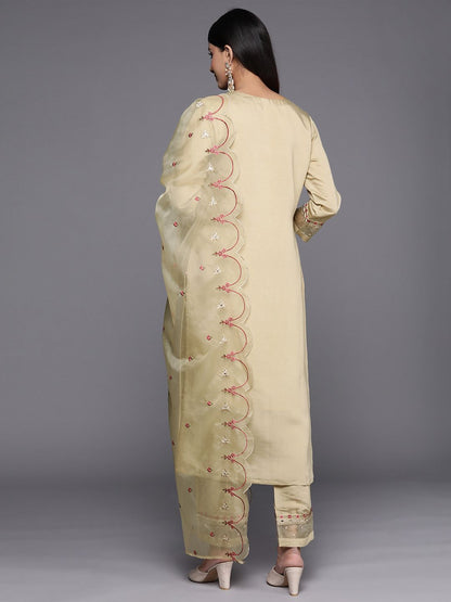 Dhiyona VA Women'sFloral Embroidered Mirror Work Kurta with Trousers & Dupatta