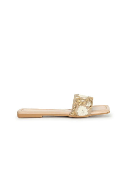 Dhiyona AK Beige Floral Embroidered Open Toe Flats
