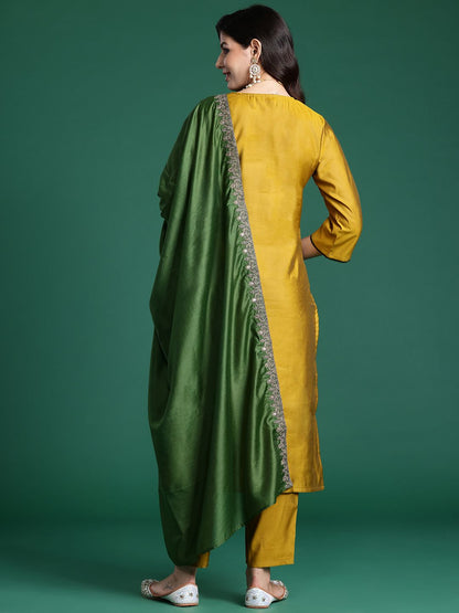 Ethnic Motifs Embroidered Sequinned Kurta With Trousers & Dupatta