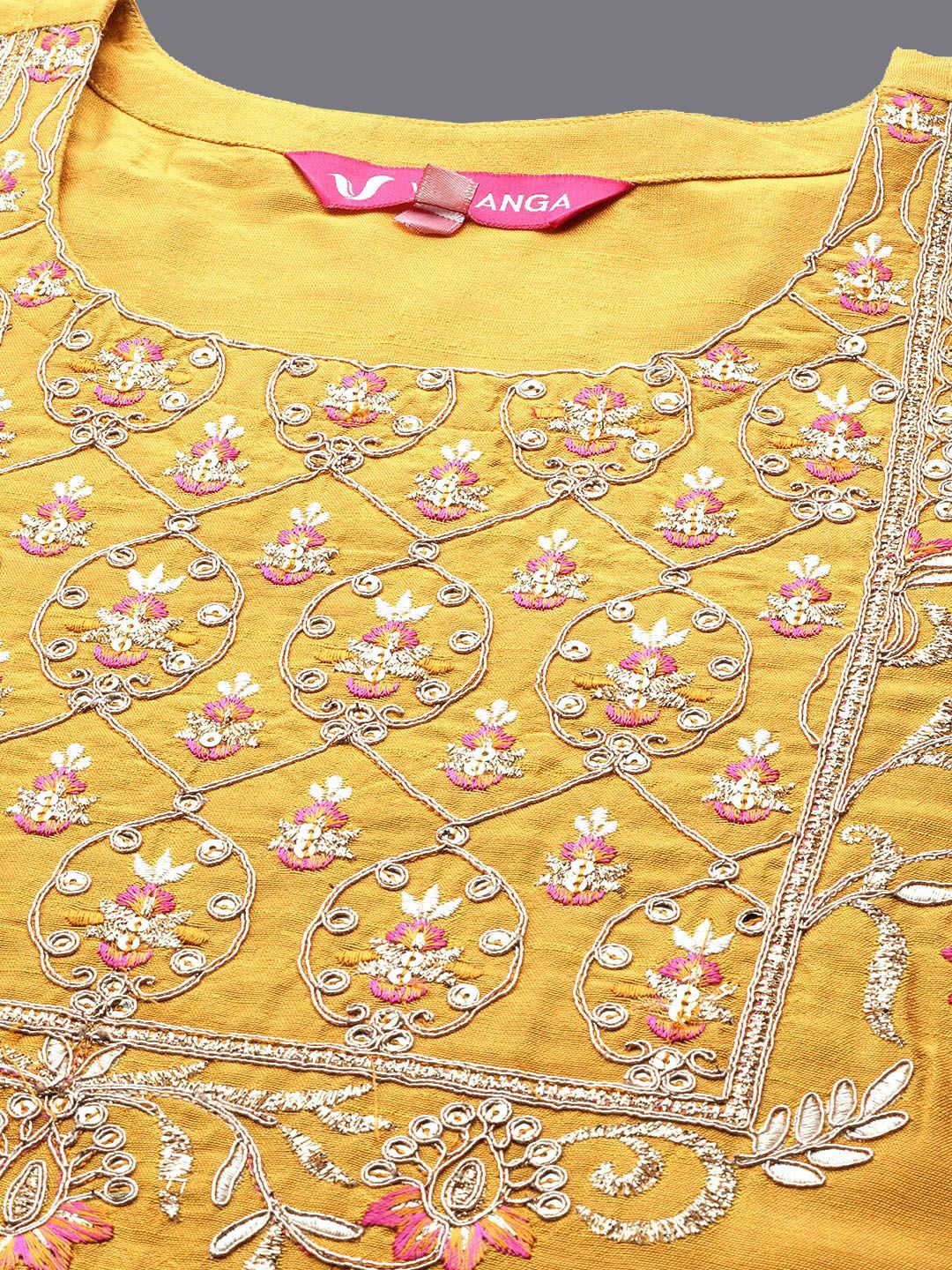 Dhiyona VA Women'sEmbroidered Sequinned Straight Kurta with Trousers & Dupatta