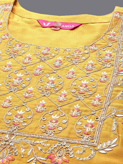 Dhiyona VA Women'sEmbroidered Sequinned Straight Kurta with Trousers & Dupatta