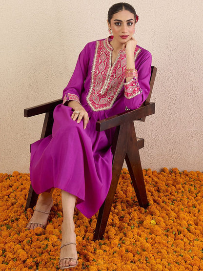 Women Solid Embroidered Kurta with Pyjama