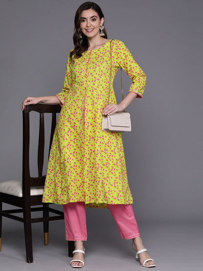 Dhiyona IE Floral Printed Empire Gotta Patti Pure Cotton Kurta With Trousers