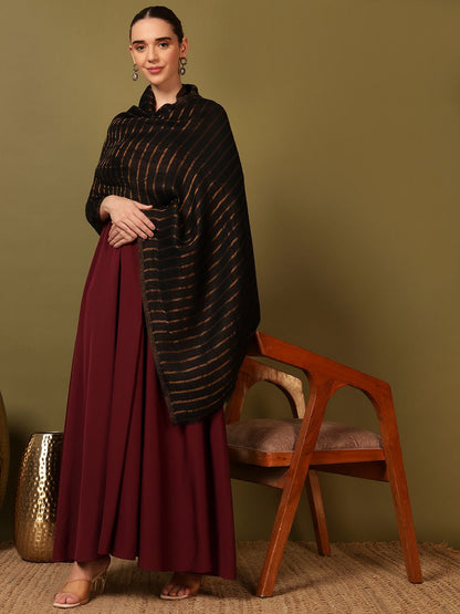 Dhiyona PA Striped Woven Design Woollen Reversible Shawl