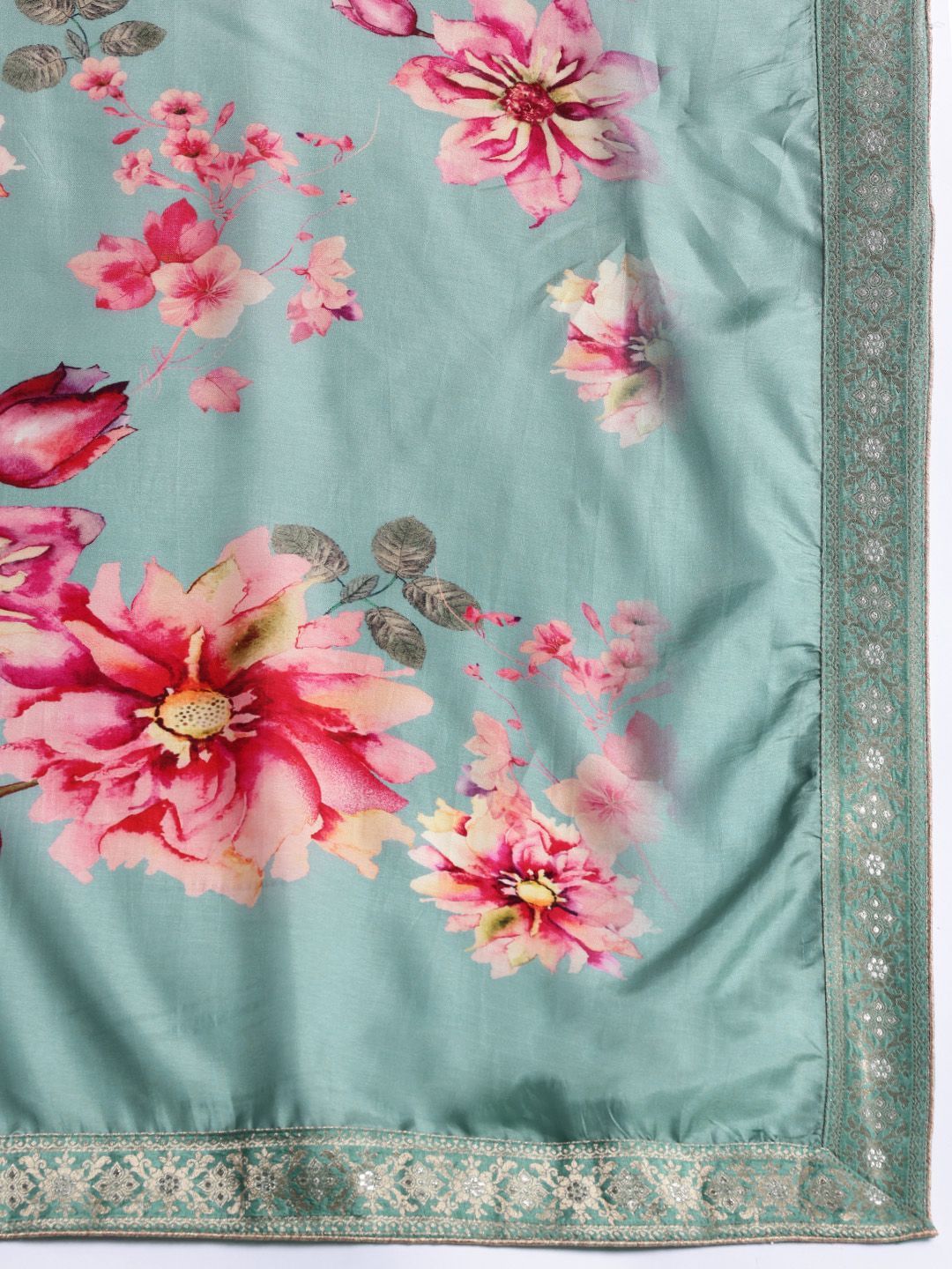 Floral Embroidered Sequinned Kurta With Trousers & Dupatta