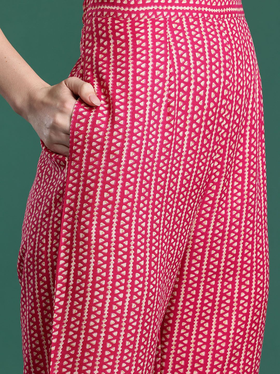 Ethnic Motifs Printed Sequinned Pure Cotton Kurta with Trousers & With Dupatta