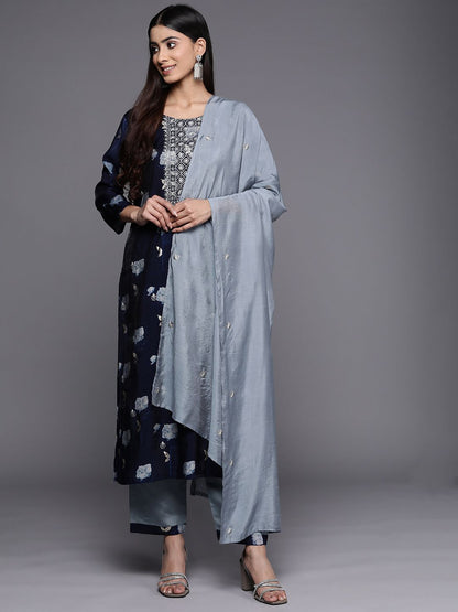 Dhiyona VA Women'sFloral Yoke Design Sequinned Chanderi Silk Kurta with Trousers & With Dupatta