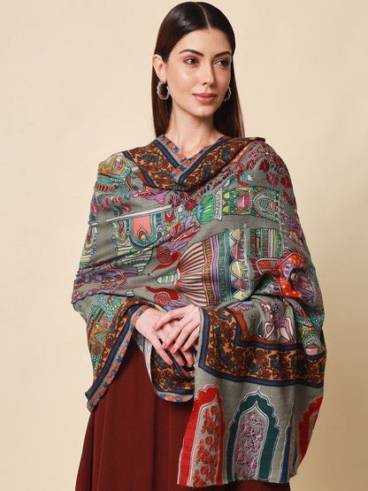 Dhiyona PA Women Grey Embroidered Wool Shawl