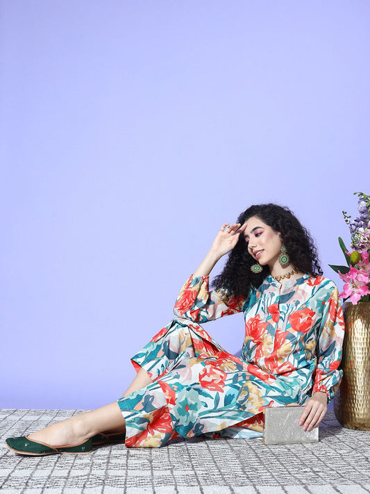Dhiyona VA Women's Floral Printed Regular Kurta with Palazzos