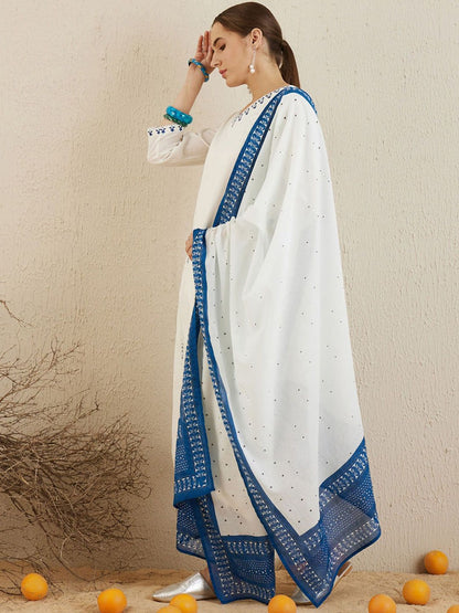 Dhiyona IE Ethnic Motifs Embroidered Thread Work Pure Cotton Kurta with Trousers & Dupatta