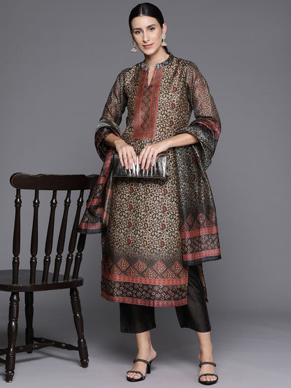 Dhiyona VA Women's Paisley Printed Regular Chanderi Silk Kurta with Trousers & Dupatta
