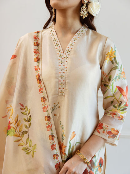 Dhiyona IE Women Floral Printed Regular Kurta with Trousers Dupatta