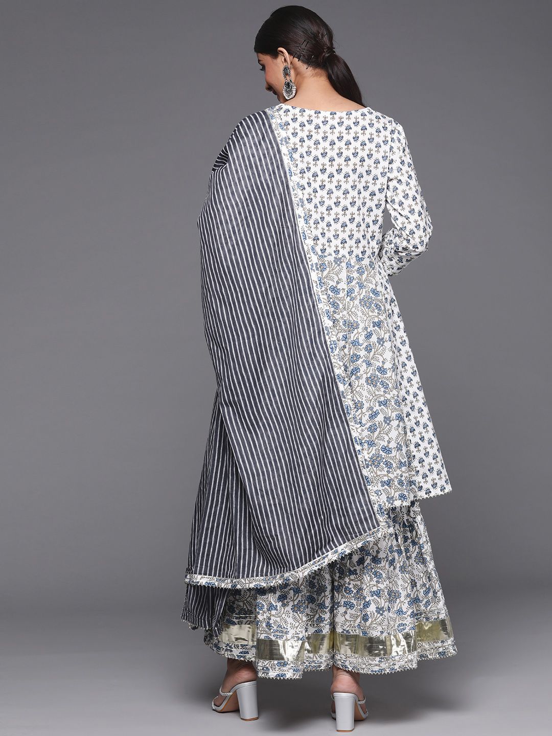 Dhiyona VA Women's White Ethnic Motifs Printed Pure Cotton Kurta with Trousers & With Dupatta