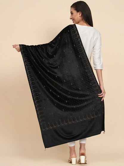 Dhiyona PA Embellished Beads & Stones Velvet Shawl
