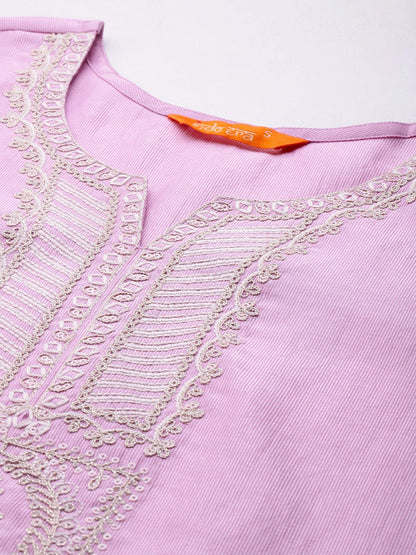 Ethnic Motifs Embroidered Thread Work Liva Kurta with Trousers & With Dupatta