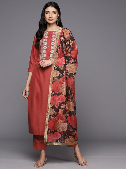 Dhiyona VA Women'sEthnic Motifs Embroidered Thread Work Kurta With Trousers & With Dupatta