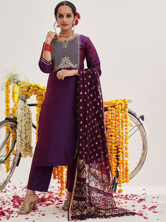 Dhiyona VA Women's Ethnic Motifs Embroidered Gotta Patti Kurta Set