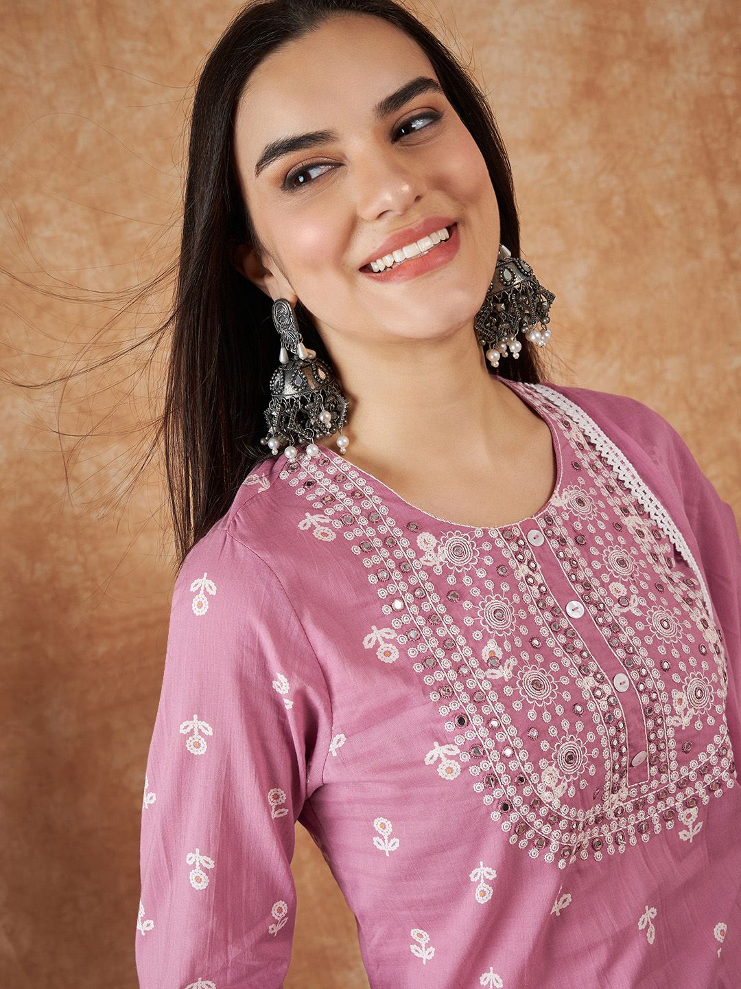 Dhiyona SN Women's Floral Printed Pure Cotton Kurta With Trousers & Dupatta