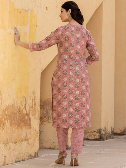 Dhiyona VA Women's Floral Embroidered Regular Mirror Work Kurta with Trousers & With Dupatta