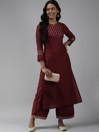 Dhiyona IE Embroidered Mirror Work Kurta with Palazzos