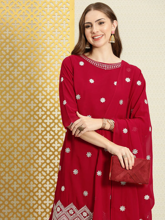 Dhiyona PD Women Women Jashn Ethic Motifs Sequined Zari Work Kurta & Trousers With Dupatta