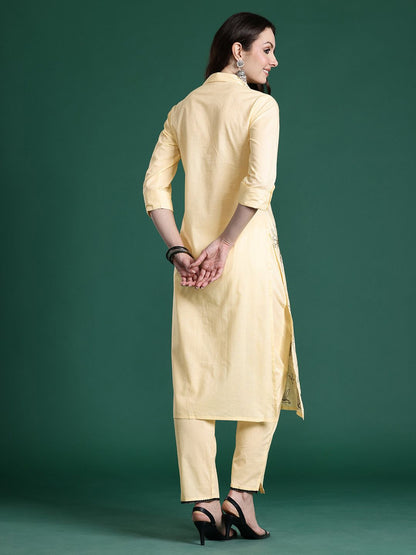 Ethnic Motifs Embroidered Thread Work Pure Cotton Kurta with Trousers