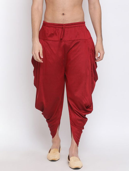 Men's Maroon Silk Blend Straight Dhoti