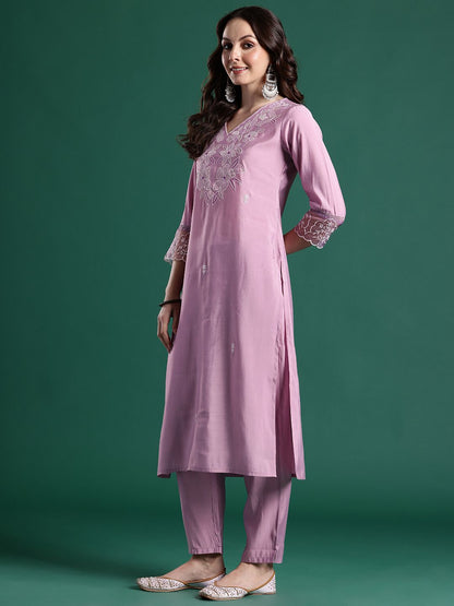 Floral Embroidered Kurta with Trousers & Dupatta