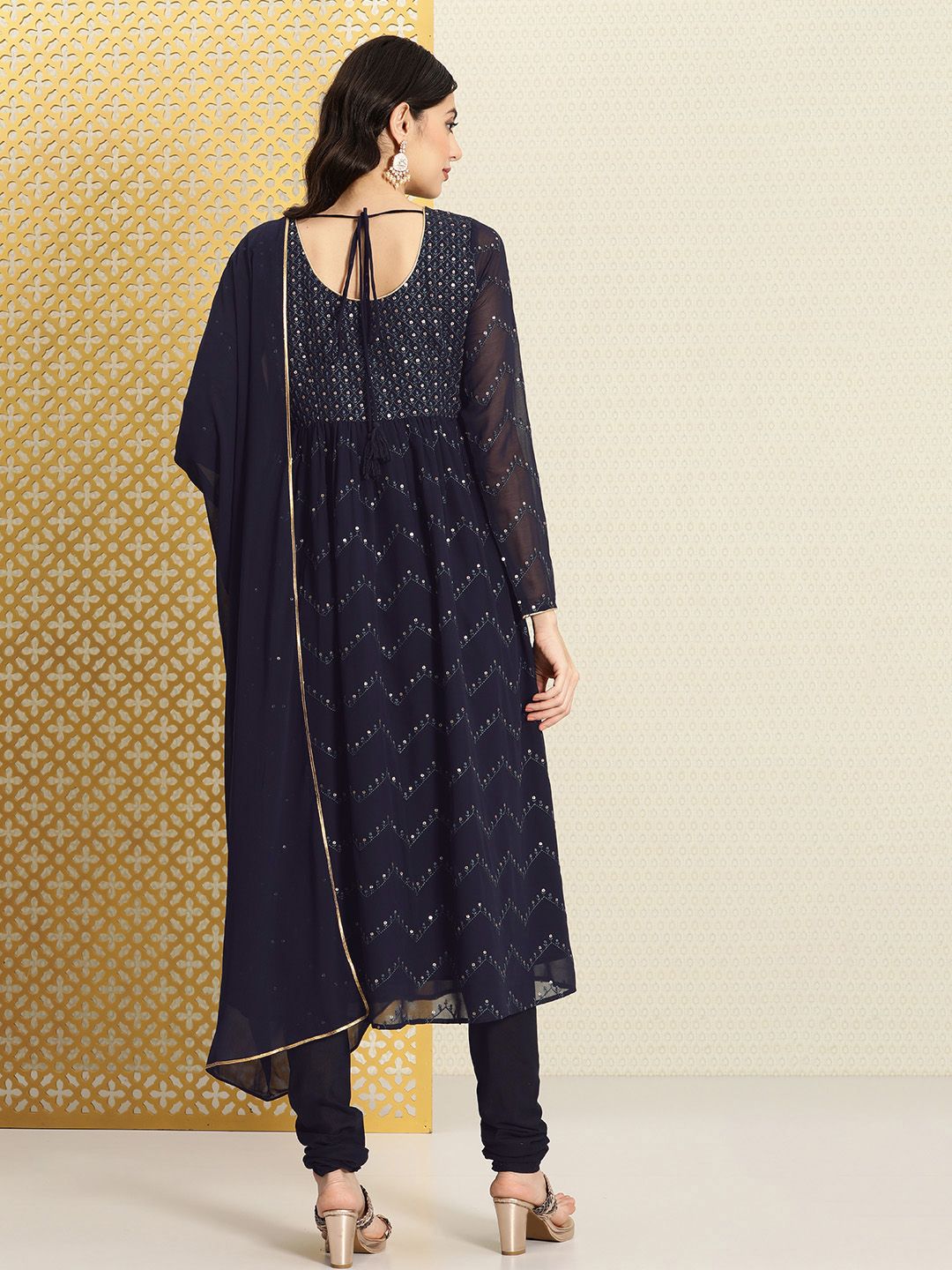 Dhiyona PD Women Jashn Ethnic Motifs Embroidered Sequinned Kurta & Churidar With Dupatta
