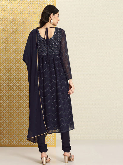Dhiyona PD Women Jashn Ethnic Motifs Embroidered Sequinned Kurta & Churidar With Dupatta