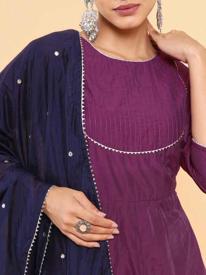 Dhiyona SO Women's Women Purple Chanderi Silk Kurta with Palazzos & With Dupatta