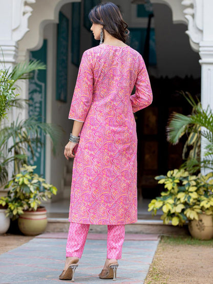 Dhiyona VA Women'sPaisley Printed Regular Thread Work Kurta with Trouser & Dupatta