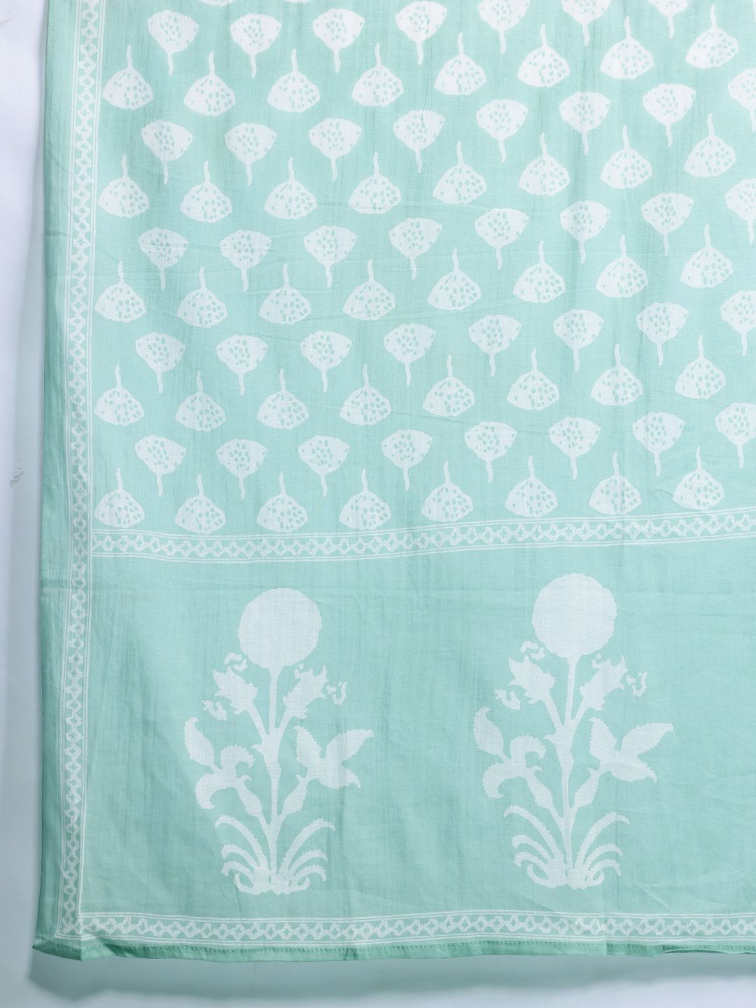 Dhiyona IE Floral Printed Mirror Work Pure Cotton Kurta With Trousers & Dupatta