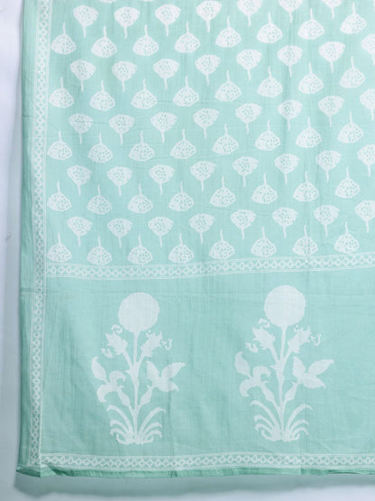 Dhiyona IE Floral Printed Mirror Work Pure Cotton Kurta With Trousers & Dupatta