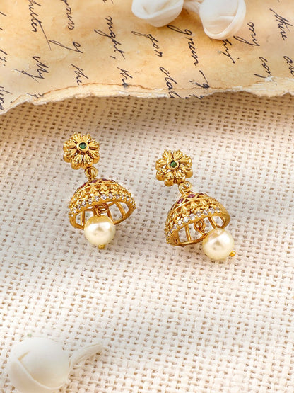 Dhiyona RJ Women's 22K Gold-Plated Ruby, Emerald & Cubic Zirconia Studded Choker Set with Pearl Drops