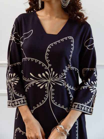 Dhiyona IE Women Floral Embroidered Regular Sequinned Kurta with Trousers