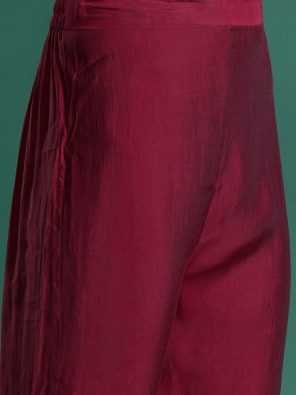 Floral Embroidered Panelled Thread Work Kurta With Trousers & Dupatta