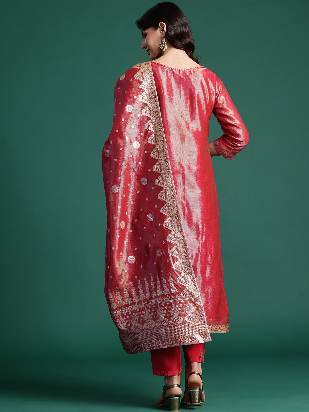 Women Ethnic Motifs Jacquard Zari Kurta with Trousers & With Dupatta